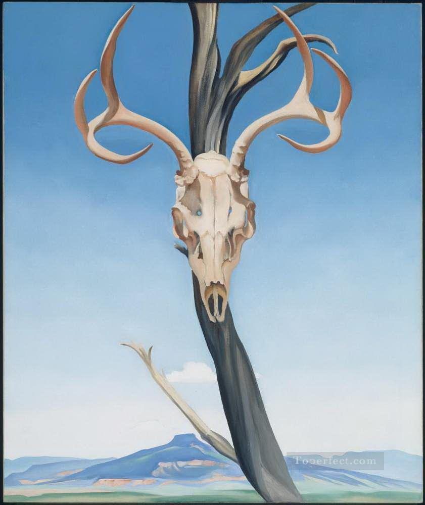 Cráneo de ciervo con decoración de bodegones de Pedernal Georgia Okeeffe Pintura al óleo